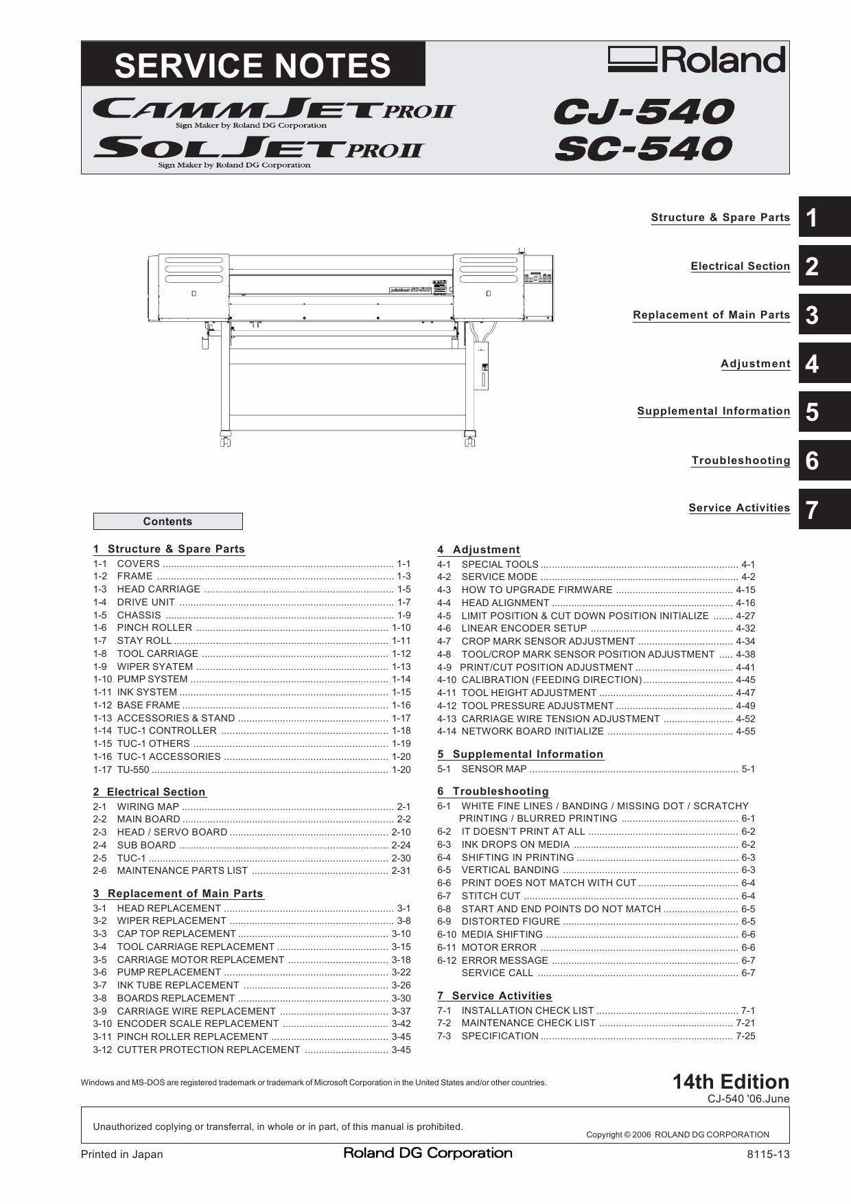 Roland SOLJET-Pro2 SC 540 CJ-540 Service Notes Manual-1